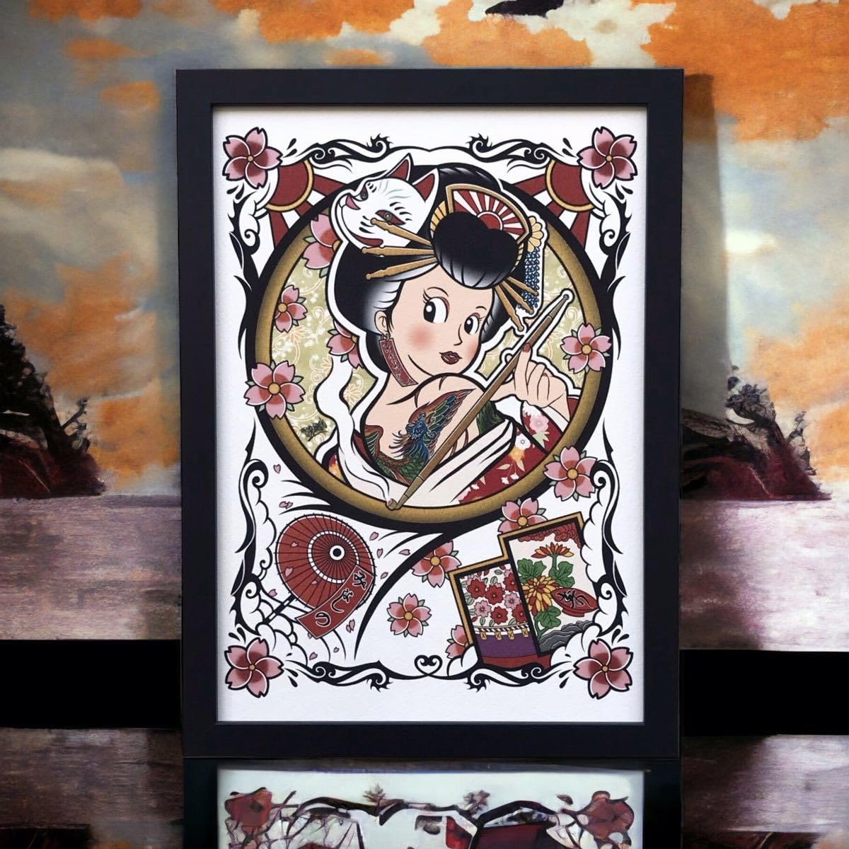 【額縁付き】A2 ポスター 刺青 和彫 日本画 1 刺青 画 タトゥー 和彫り 尾九 カスタム 浮世絵 水滸伝 張順